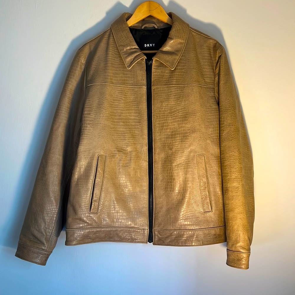 Dkny Pebbled, Tan Leather Jacket Medium (M)